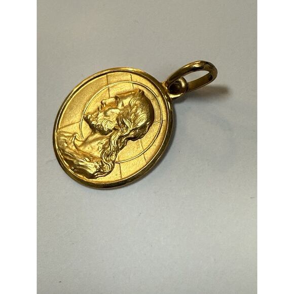 18K Yellow Gold Pendant Estate Jesus Christ Dio Ti Protegga Medal - Picture 5 of 9